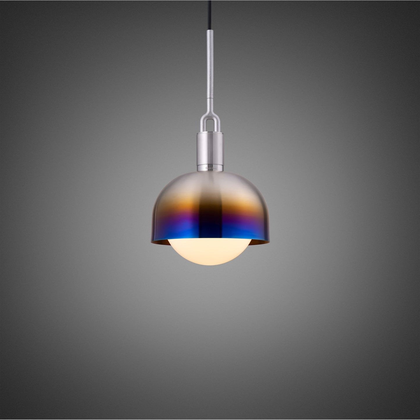 FORKED PENDANT / SHADE / GLOBE / OPAL / MEDIUM / BURNT STEEL