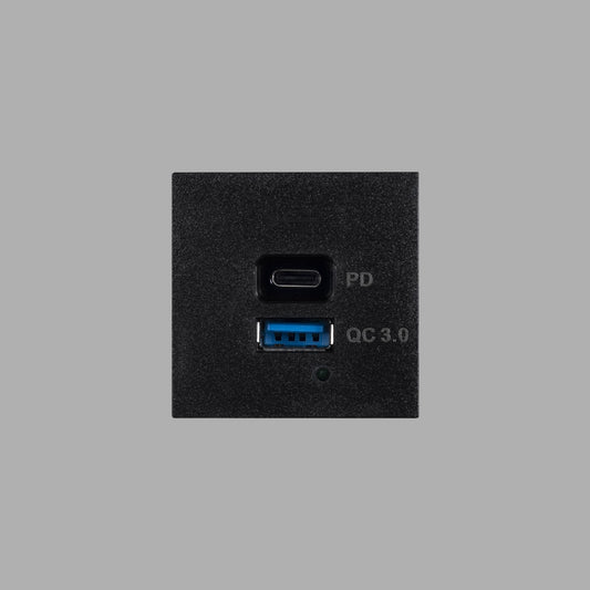 USB-MODUL / USB A + C QUICKCHARGE / 45 MM / SCHWARZ