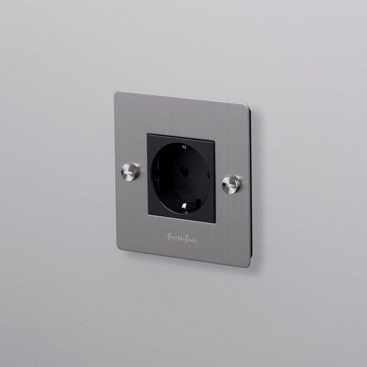 EU 1G SOCKET / SCHUKO TYPE F / STEEL