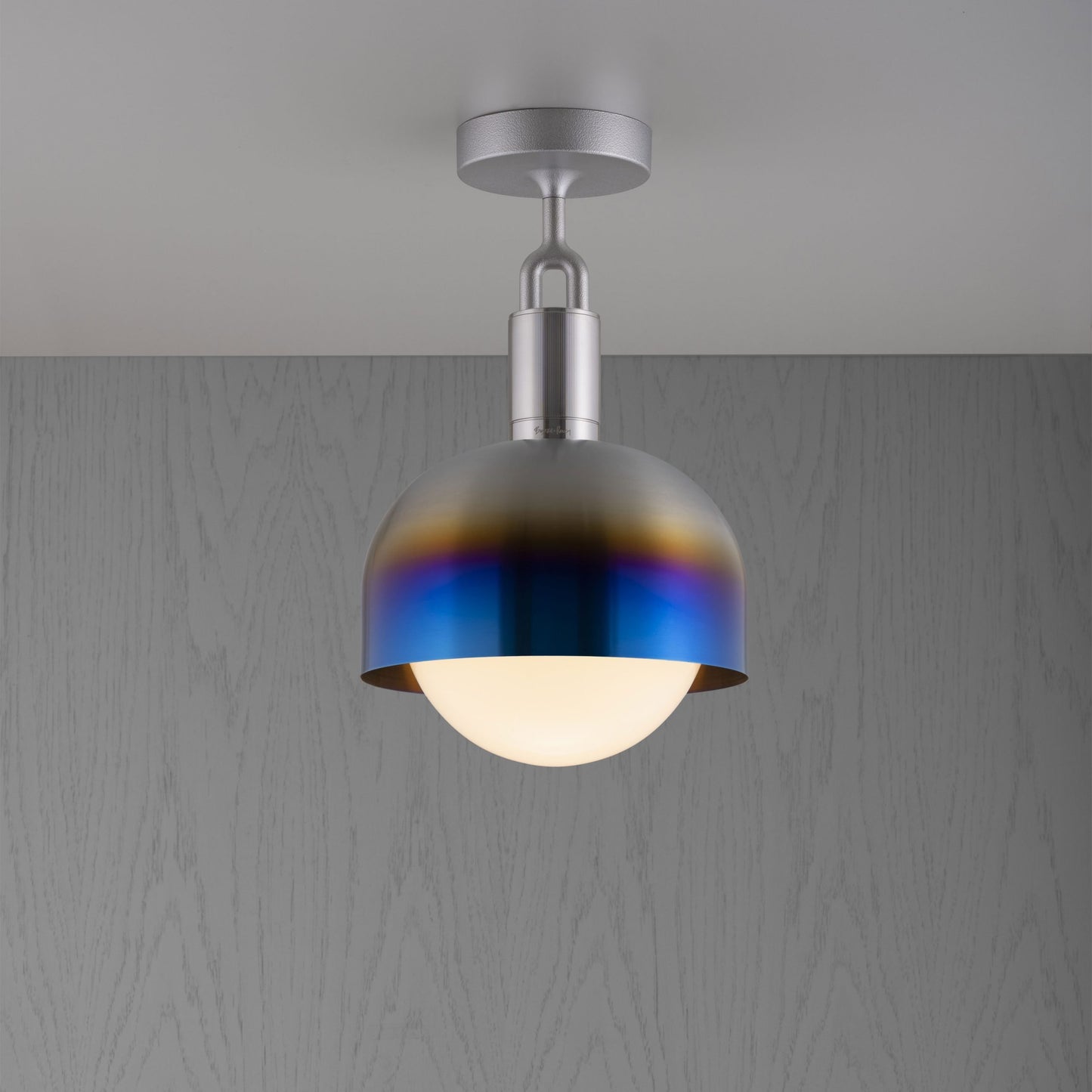 FORKED CEILING / SHADE / GLOBE / OPAL / MEDIUM / BURNT STEEL